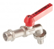 Кран шаровой латунный Valtec 1/2 НР х 1/2 НР ручка рычаг, со штуцером, угловой (VT.051.N.04)