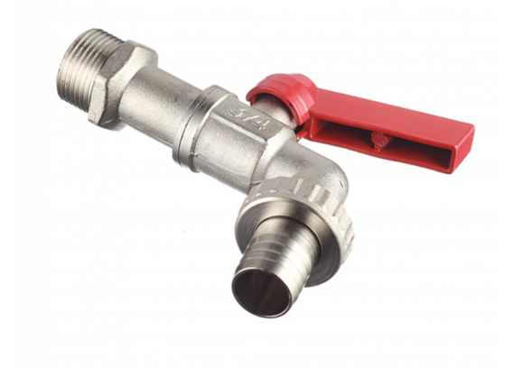 Кран шаровой латунный Valtec 3/4 НР х 3/4 НР ручка рычаг, со штуцером, угловой (VT.051.N.05)