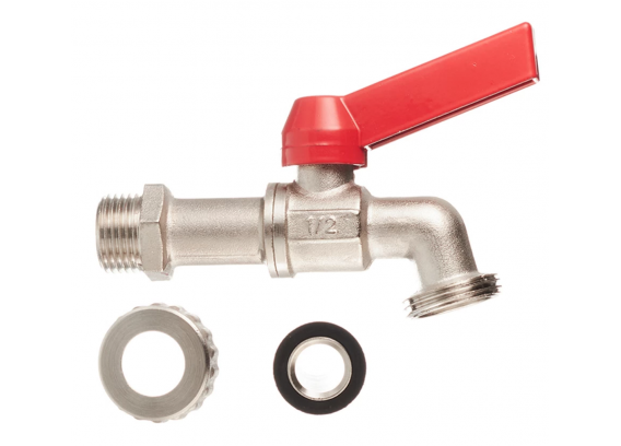 Кран шаровой латунный Valtec 1/2 НР х 1/2 НР ручка рычаг, со штуцером, угловой (VT.051.N.04)