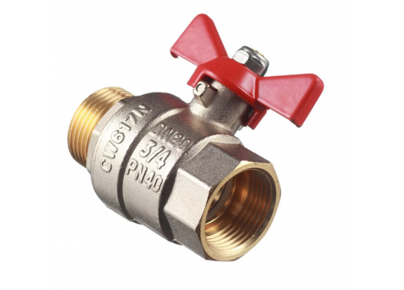 Кран шаровой латунный Valtec Base 3/4 ВР х 3/4 НР ручка бабочка (VT.218.N.05)