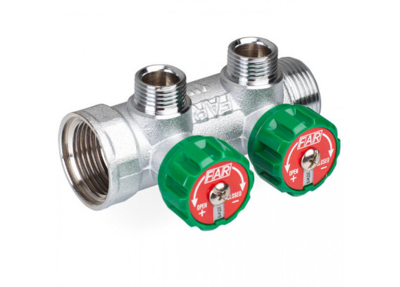 Коллектор регулирующий для воды Far 1 х 3/4 2 контура, плоское уплотнение FK 3821 134TP