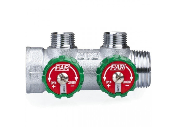 Коллектор регулирующий для воды Far 1 х 3/4 2 контура, плоское уплотнение FK 3821 134TP