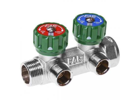 Коллектор регулирующий для воды Far 1 х 3/4 2 контура, плоское уплотнение FK 3821 134TP