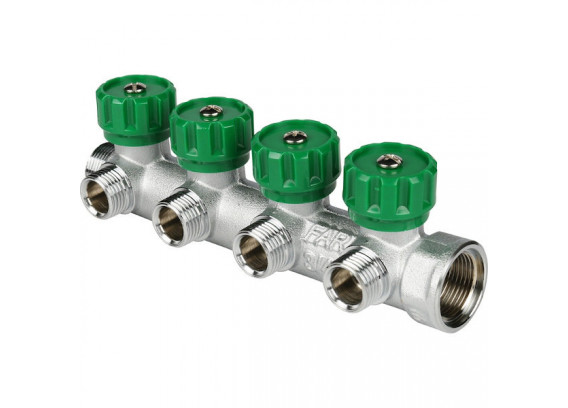 Коллектор регулирующий для воды Far 1 х 3/4 4 контура, евроконус FK 3824 134