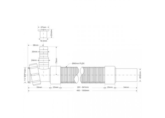 Труба гофрированная Mcalpine с адаптером 1 1/4 х 32 мм (460-1000 мм) MRMF1W