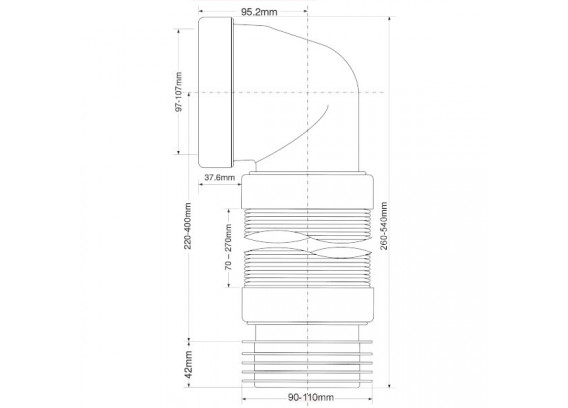 Труба фановая гофрированная Mcalpine 110 мм 90° с прокладкой (260-540 мм) MRWC-F11R