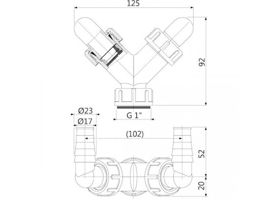 Колено с двумя штуцерами и обратными клапанами Alcaplast 1 / 17-23 мм P148Z