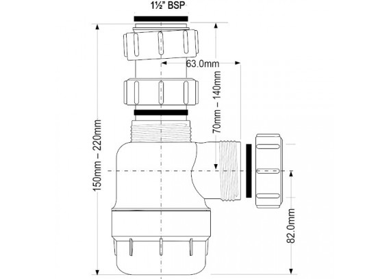 Сифон для раковины Mcalpine 1 1/2 х 40 мм бутылочный без выпуска MRSK2-NW