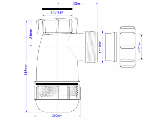 Сифон для раковины Mcalpine 1 1/4 х 32 мм бутылочный без выпуска MRW2-NW-MINI