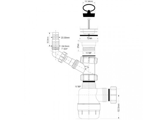 Сифон для раковины Mcalpine 1 1/2 х 40 мм бутылочный с выпуском и адаптером MRSK3