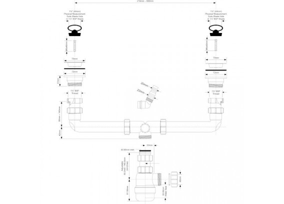 Сифон для раковины Mcalpine 1 1/2 х 40 мм бутылочный двойной с выпусками MRSK5-A