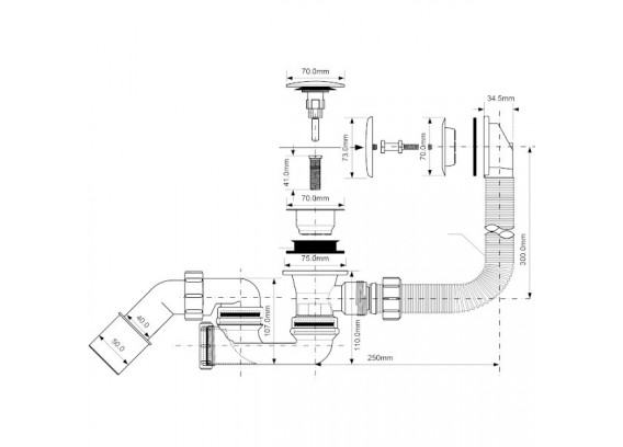 Сифон для ванны Mcalpine слив-перелив 1 1/2 х 40 c мягким автопереливом MRB8CB