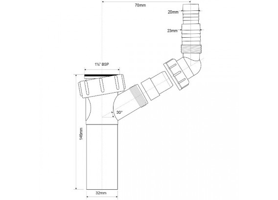 Вставка для сифона Mcalpine 1 1/2 ВР х 32 мм с адаптером 146 мм TEE2
