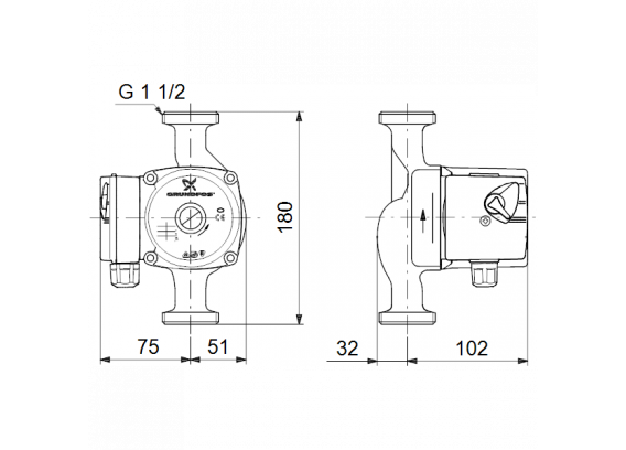 Насос циркуляционный Grundfos UPS 25-60 180 мм 96281477