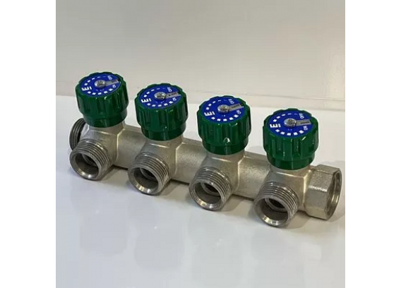 Коллектор модульный Elsen, НВ 3/4", 4 отвода 3/4" НР EK, латунь с покрытием олова