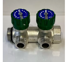 Коллектор модульный Elsen 3/4", с вентилями под 90°, 2 отвода, выход 1/2" НР ПУ, латунь с покрытием олова
