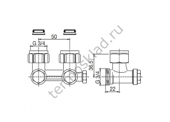 Узел нижнего подключения Oventrop Multiflex F ZBU угловой 3/4 НГ x 3/4 НР 1015944