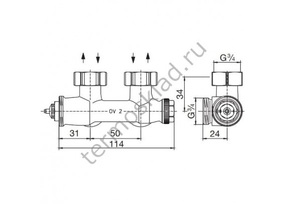 Узел нижнего подключения Oventrop Multiblock T G 3/4 НР угловой 1184014